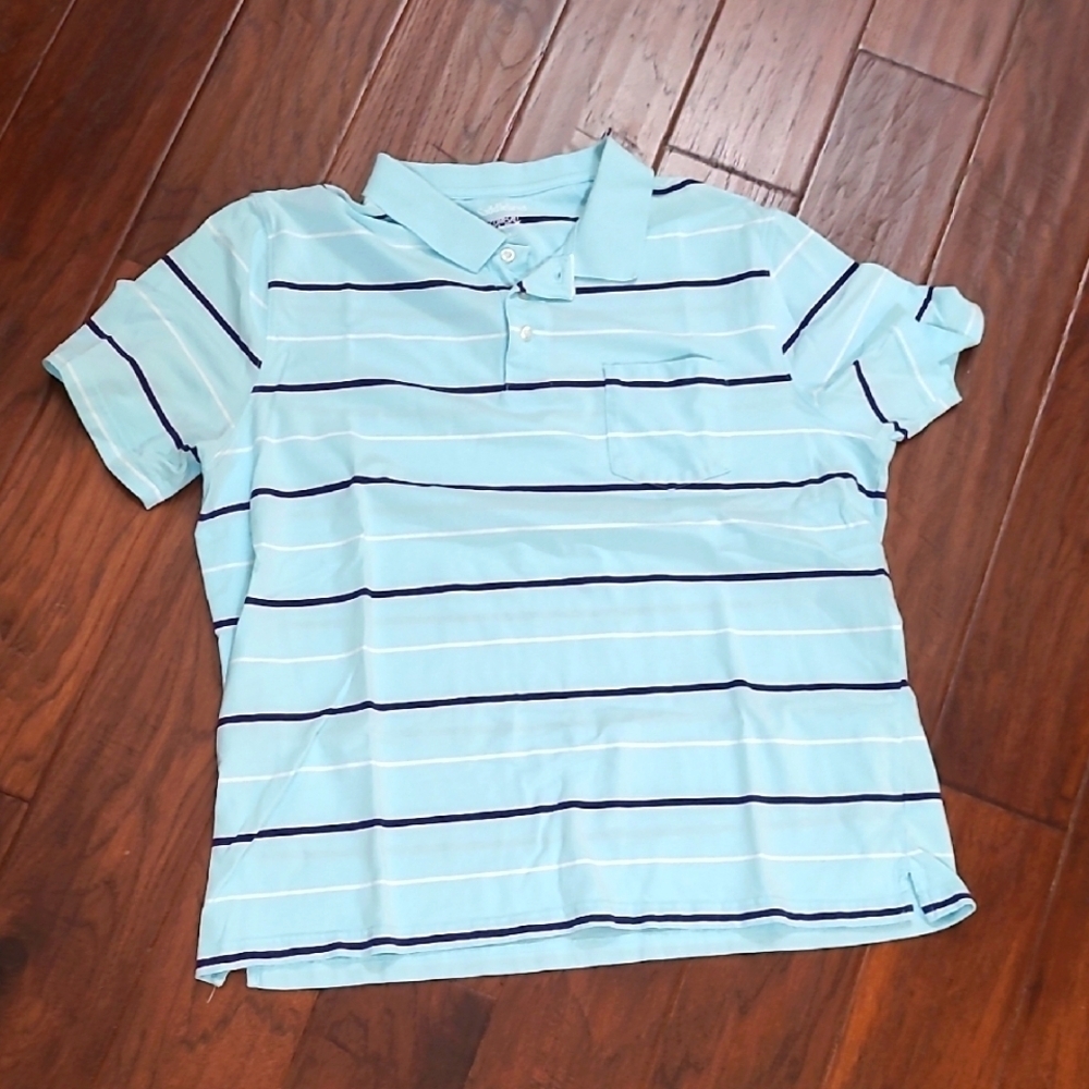 Saddlebred Comfort Flex Polo Light Blue with Navy & White Stripes size XL